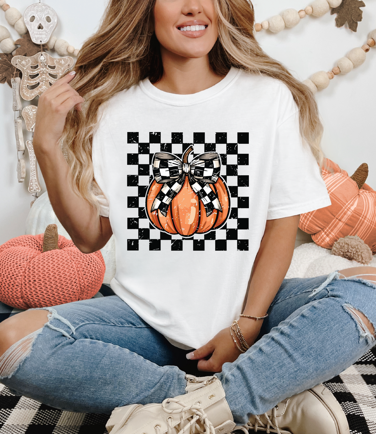 Distressed Checkered Pumpkin