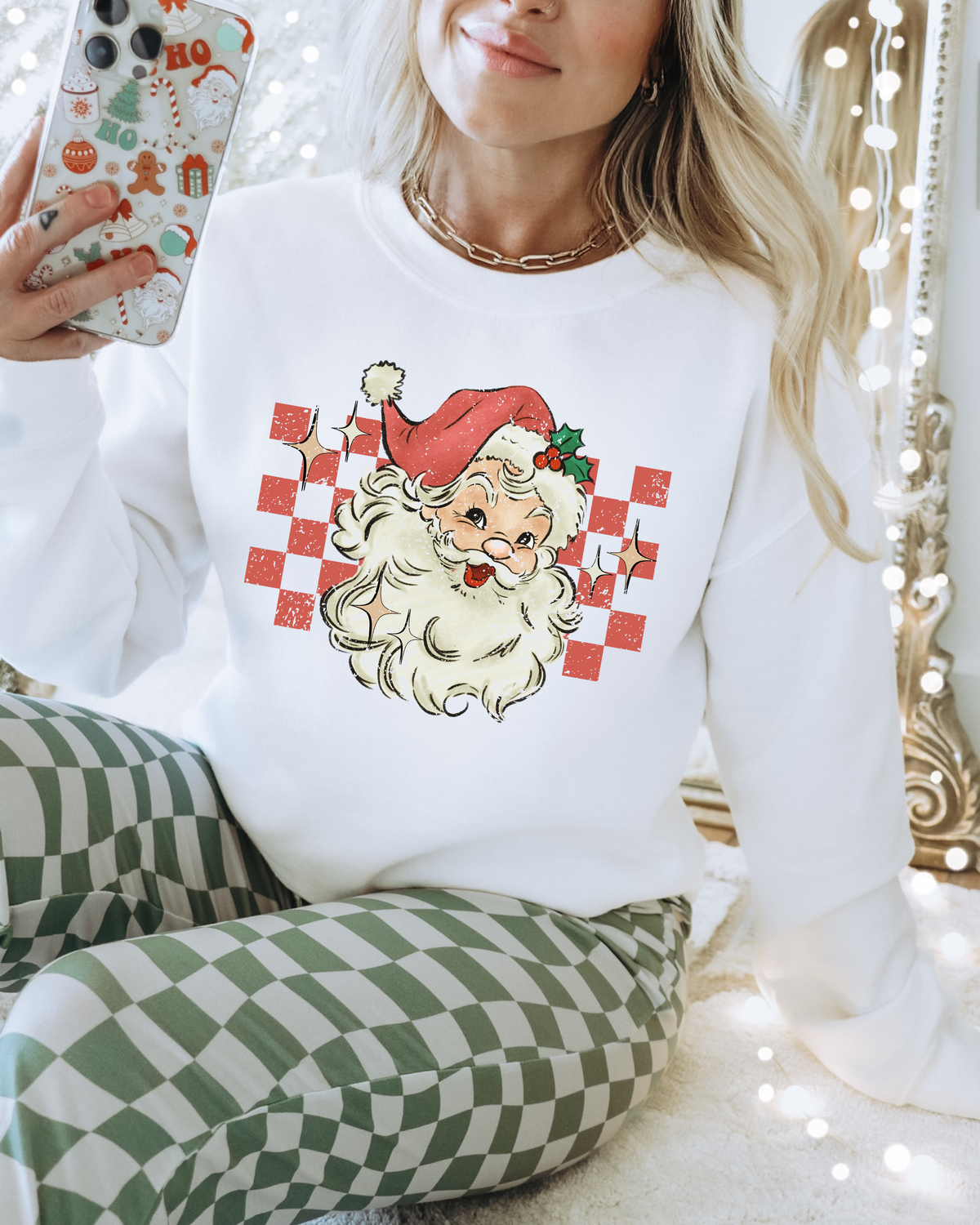 Distressed Red Checkered Santa